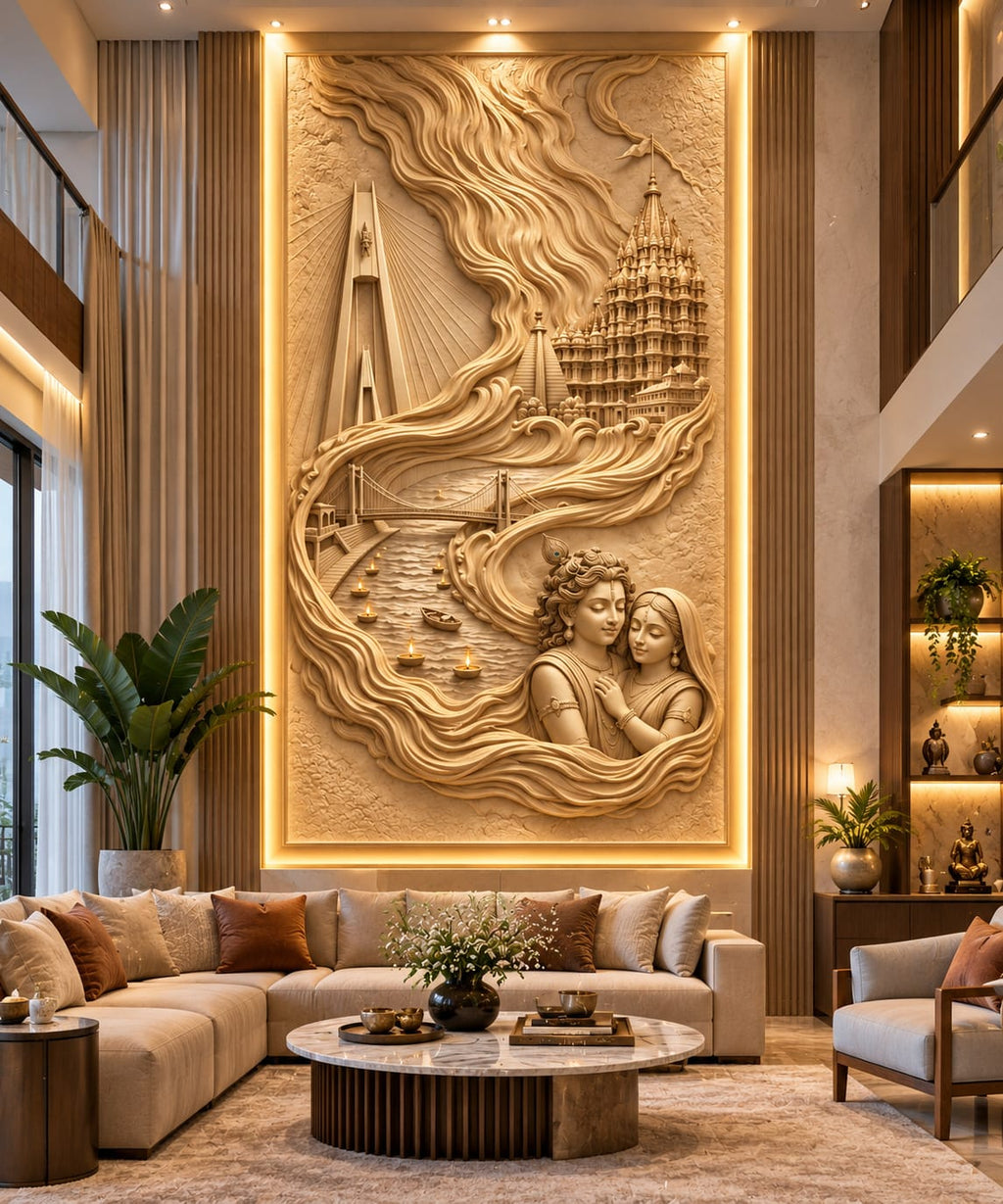 Radha Krishna Wall Art with Dwarka Nagari