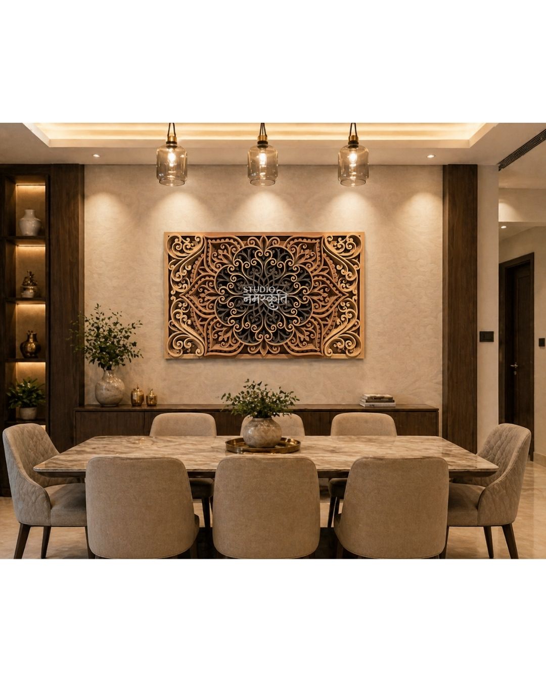 Carved Mandala Wood-Finish Wall Art