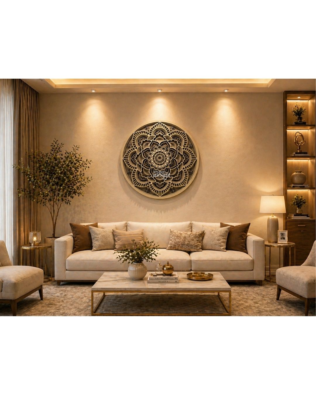 Golden Bloom Mandala Round Wall Art
