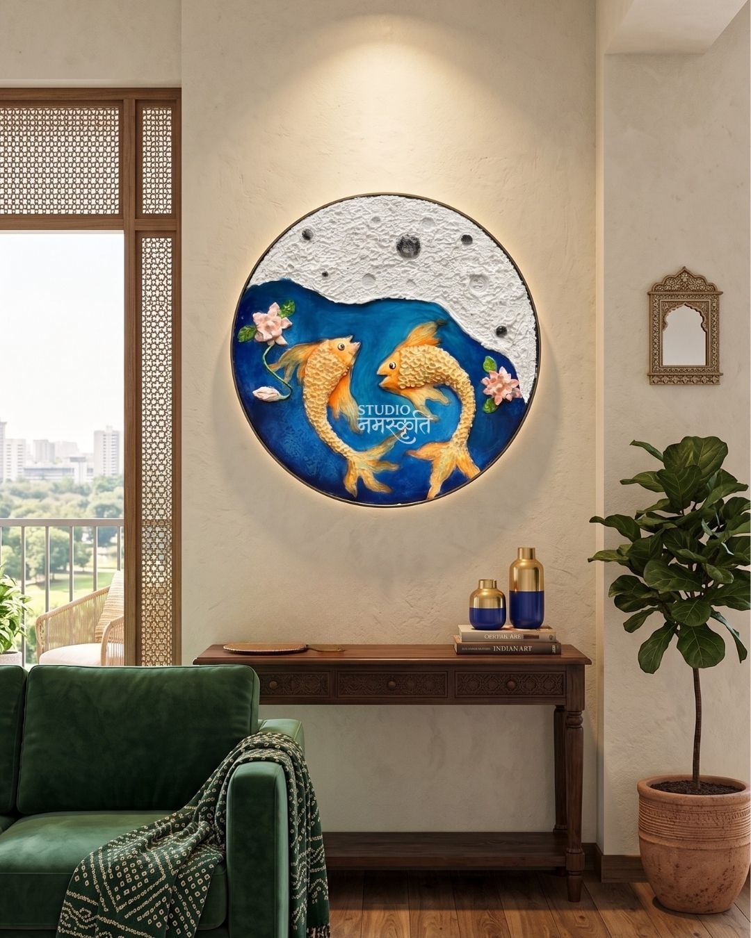 Koi Fish Moonlit Circular Mural