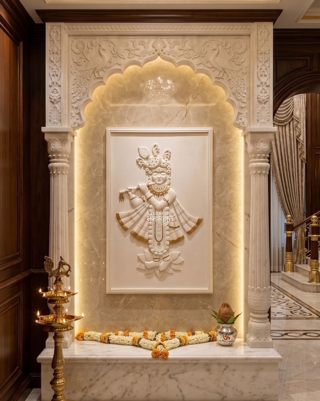 Krishna Marble White Relief Panel