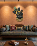 Shyam Krishna 3D Wall Art | Black & Gold Cutout Face with Peacock Feather