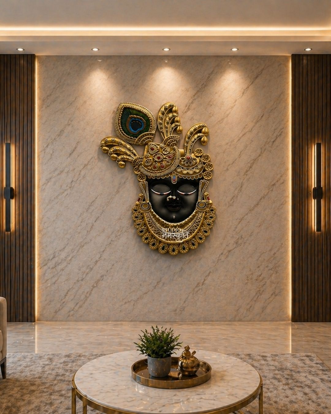 Premium ShreeNathji 3D Wall Art | Black & Gold Embossed Cutout with Royal Crown