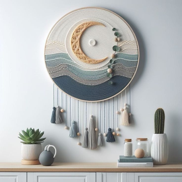 Moonlit Ocean Embroidery Wall Art