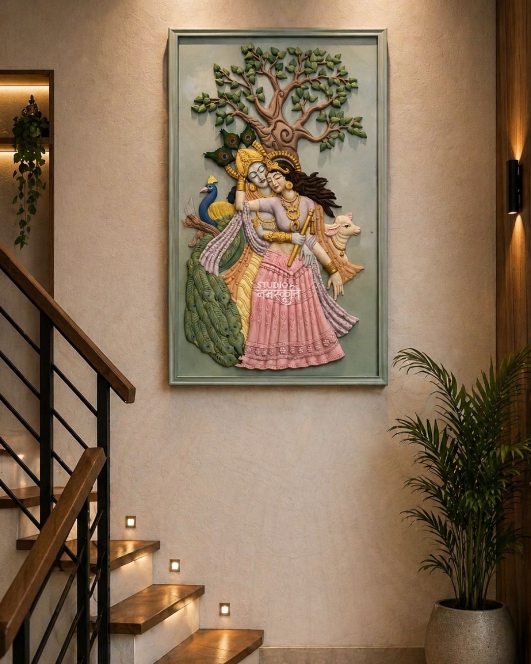 Radha Krishna Eternal Love Pastel Mural