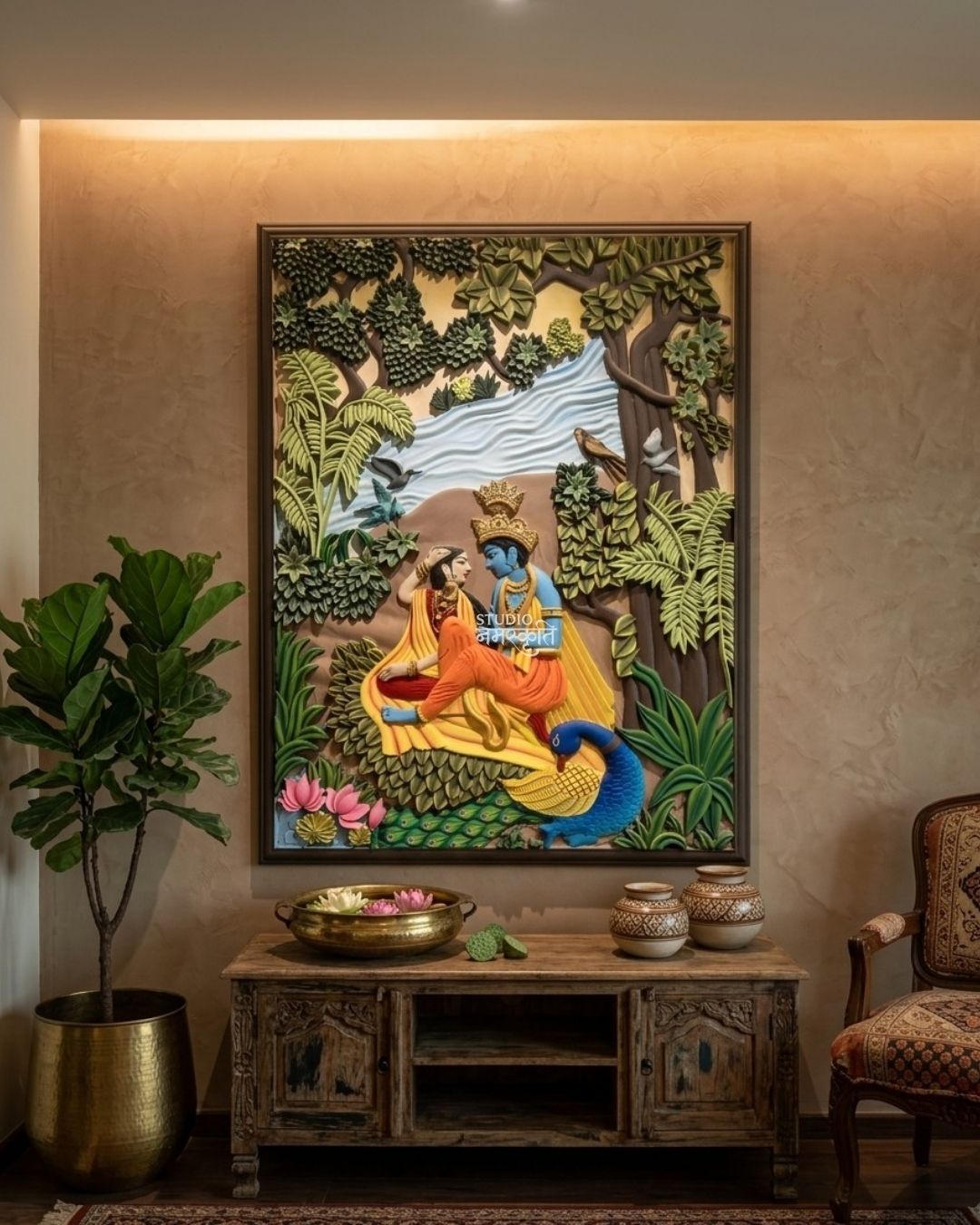 Radha Krishna Vrindavan Garden Mural